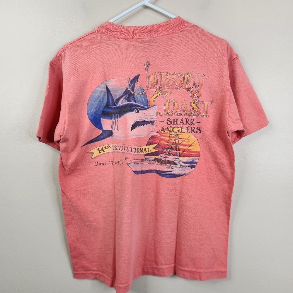Vintage 1992 Jersey Coast Shark Anglers 14th Invitational Single Stitch SS Tee L